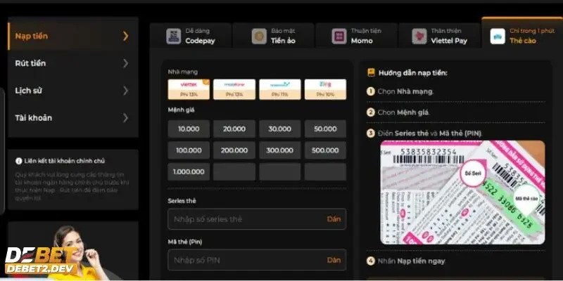 Những điều cần lưu ý khi tiến hành nạp tiền Debet